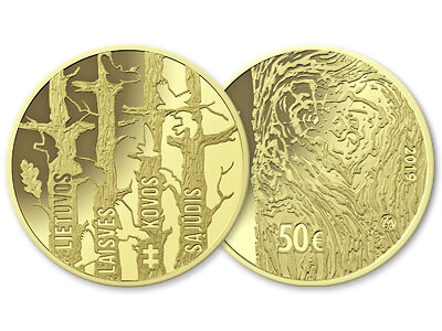 auksinė lb moneta skirta Lietuvos laisvės kovos sąjūdžiui