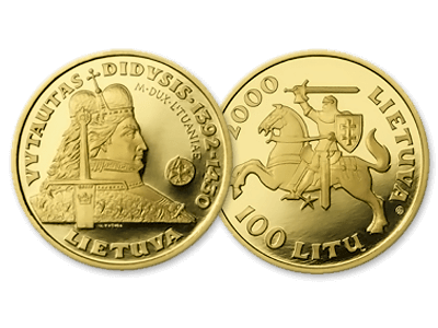 auksinė lb moneta skirta didžiajam Lietuvos kunigaikščiui Vytautui