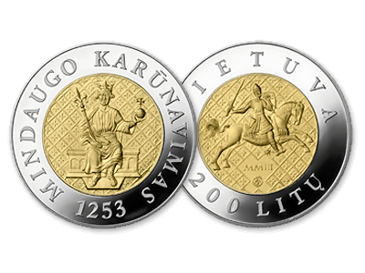 auksinė lb moneta skirta Mindaugo karūnavimo 750-osioms metinėms